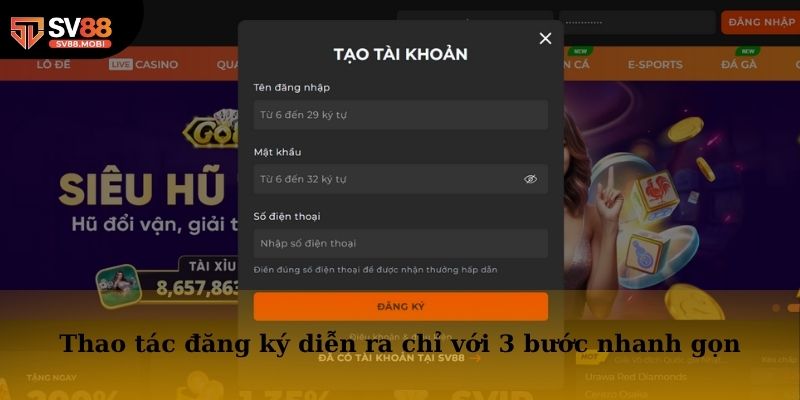 Thao tác đăng ký diễn ra chỉ với 3 bước nhanh gọn